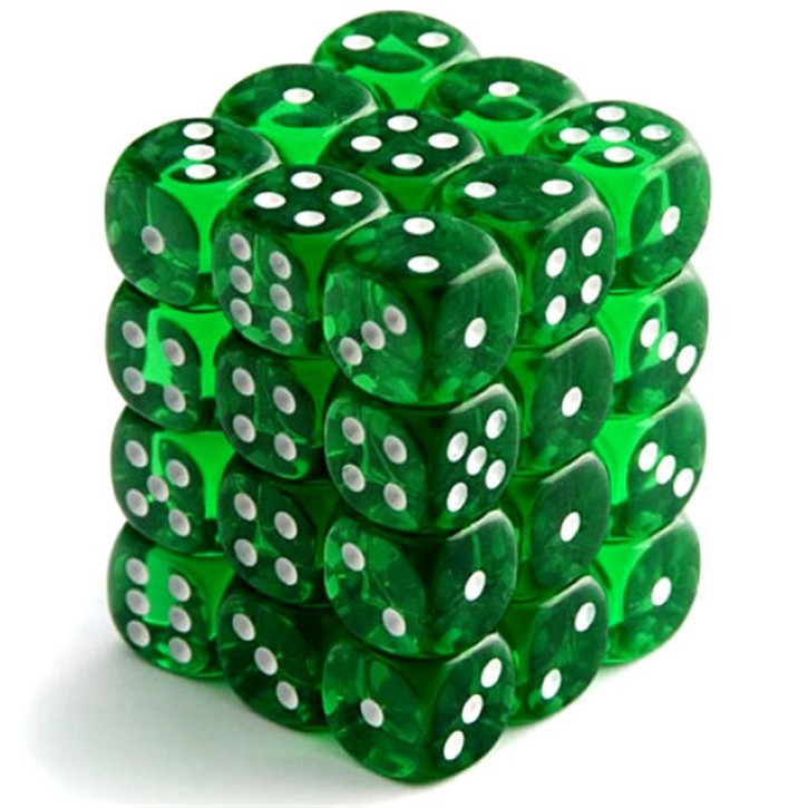CHESSEX: Translucent Green/White 36 x 6 sided Diceset