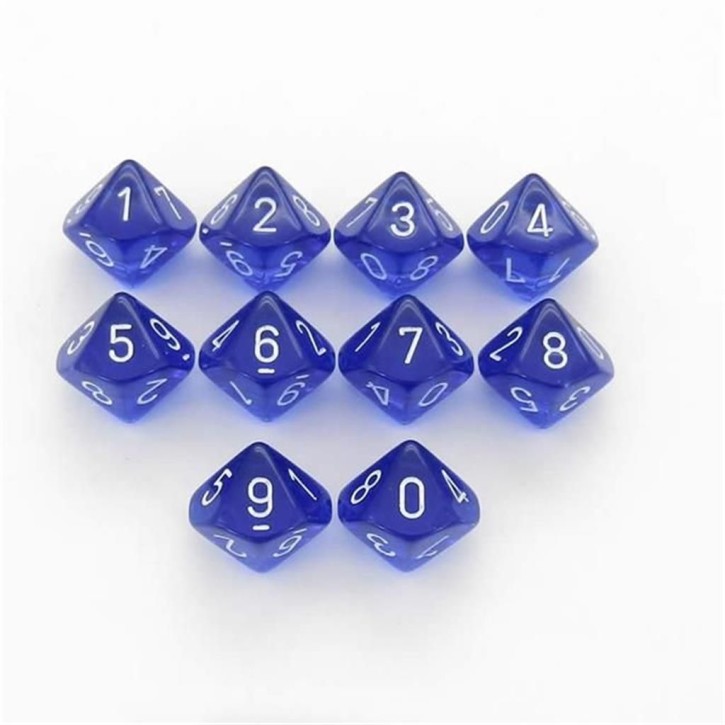 CHESSEX: Translucent Blue/White 10 x 10 sided Diceset