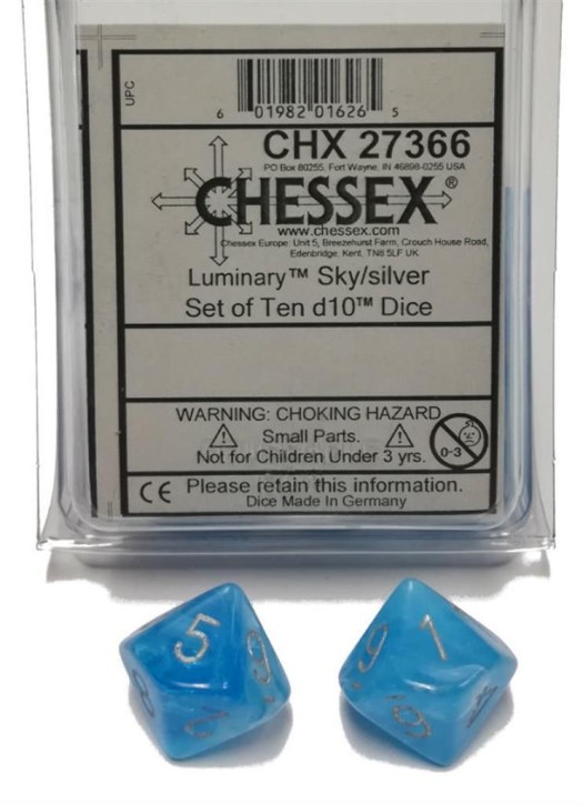 CHESSEX: Luminary Sky/silver 10x10 sided Dices
