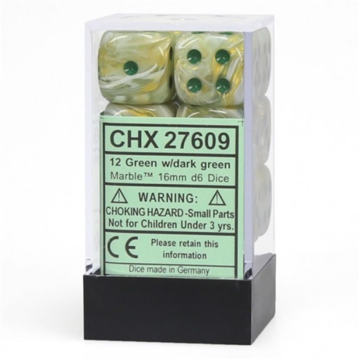 CHESSEX: Marble Green/Dark green 12 x 6 sided Diceset