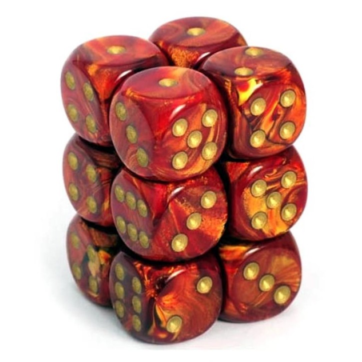CHESSEX: Scarab Scarlet/Gold 12 x 6 sided Diceset