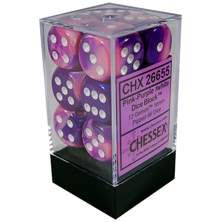 CHESSEX: Festive Violett/Weiß 12 x 6 seitige Würfel