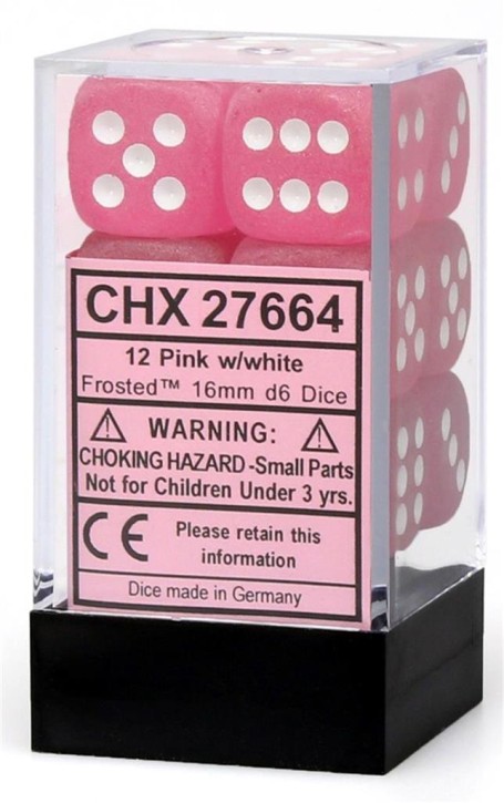 CHESSEX: Frosted Pink/Weiß 12 x 6 seitige Würfel