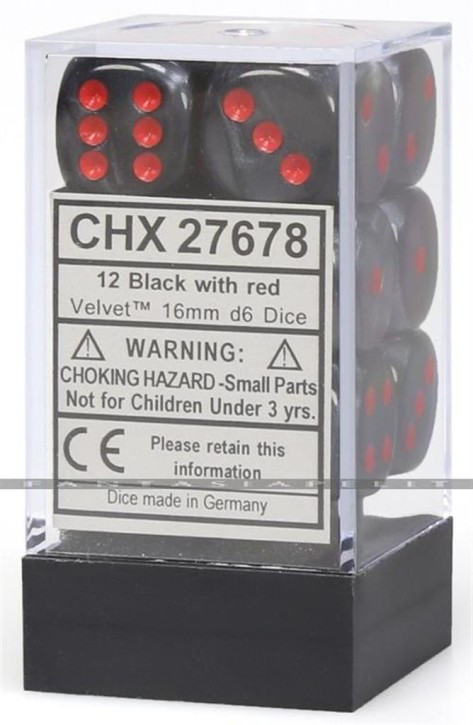 CHESSEX: Velvet Black/Red 12 x 6 sided Diceset