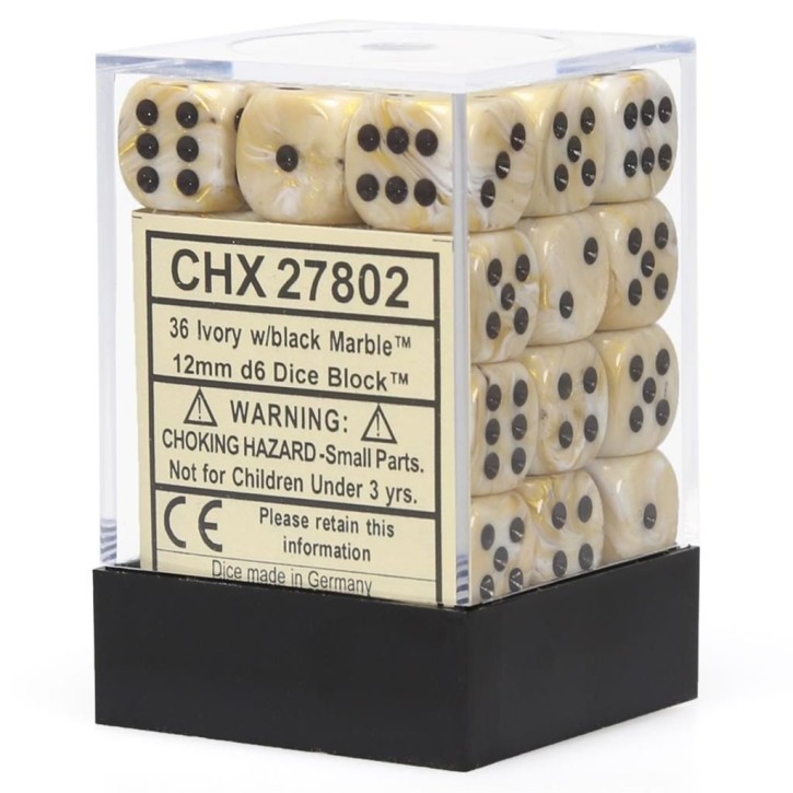 CHESSEX: Marble Ivory/Black 36 x 6 sided Diceset