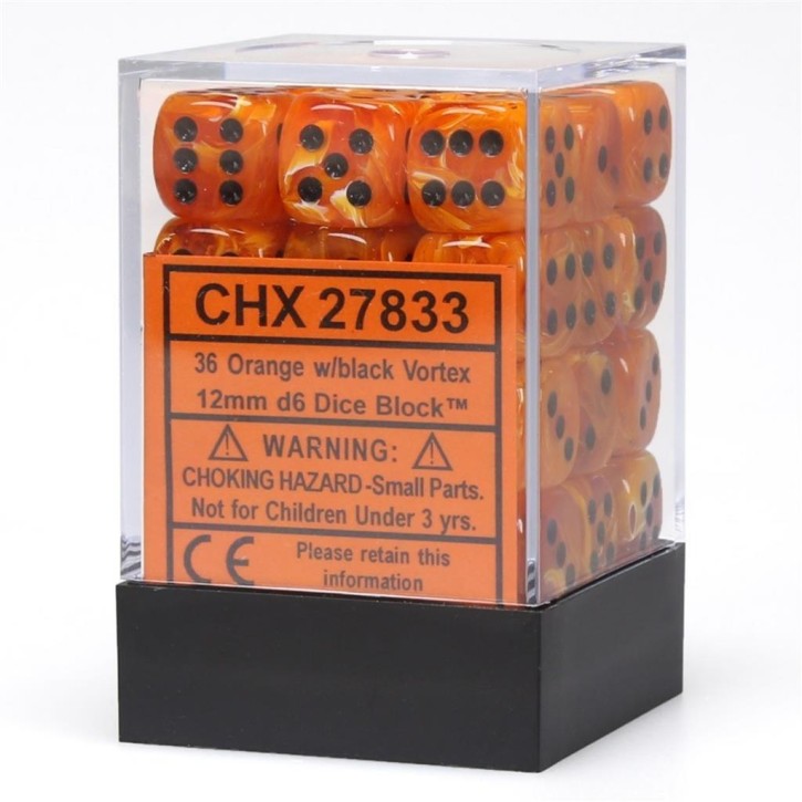 CHESSEX: Vortex Orange/Schwarz 36 x 6 seitige Würfel