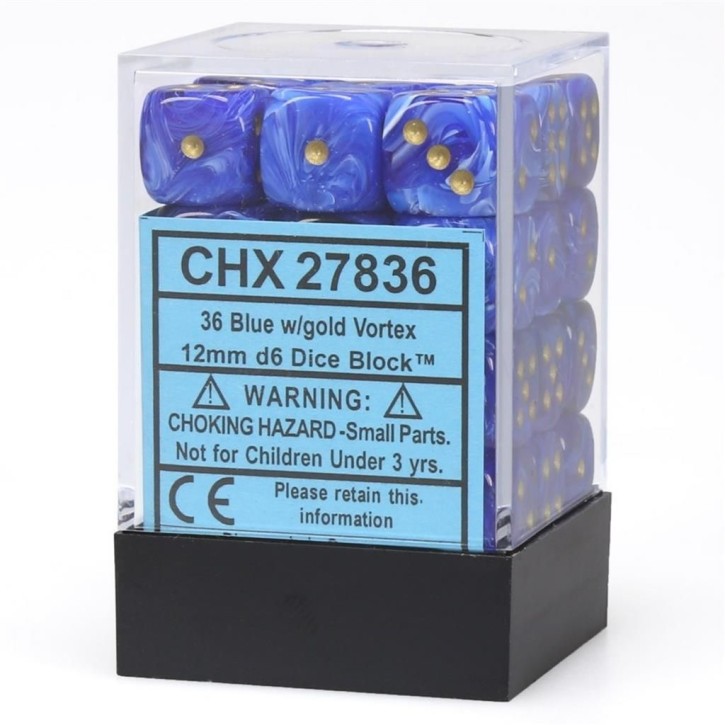 CHESSEX: Vortex Blau/Gold 36 x 6 seitige Würfel