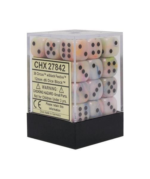CHESSEX: Festive Circus/Black 36 x 6 sided Diceset