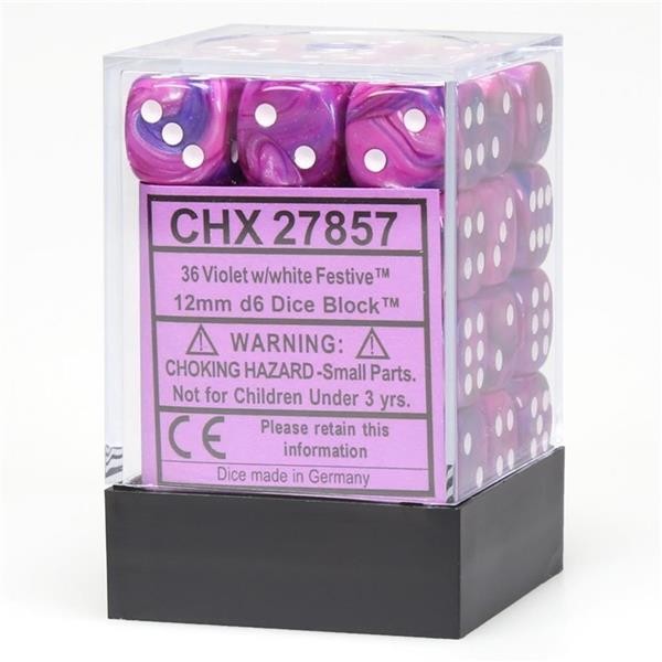 CHESSEX: Festive Violett/Weiß 36 x 6 seitige Würfel