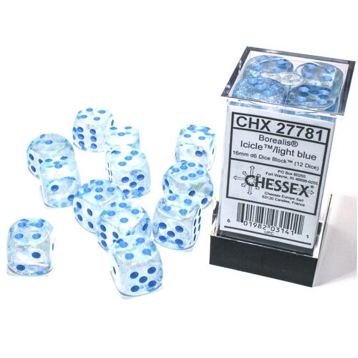 CHESSEX: Borealis Icicle/Light Blue 12x6 sided Diceset