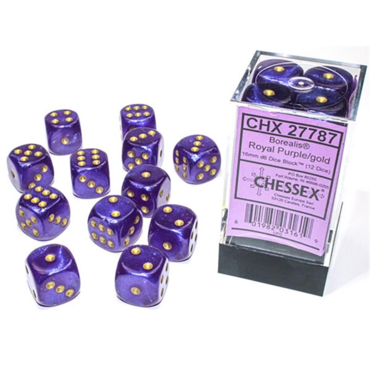 CHESSEX: Borealis Royal Purple/Gold 12x6 sided Diceset