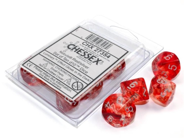 CHESSEX: Nebula Red/Silver 10x10 sided Dices