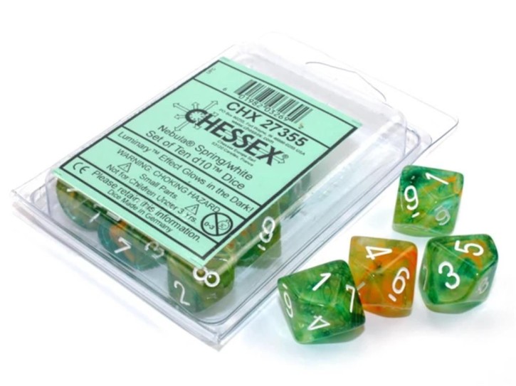CHESSEX: Nebula Spring/White 10x10 sided Dices