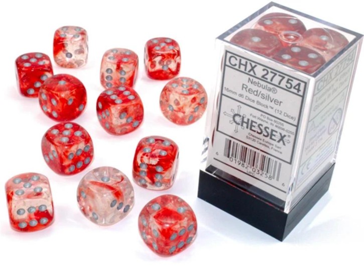 CHESSEX: Nebula Red/Silver 12 x 6 sided Diceset