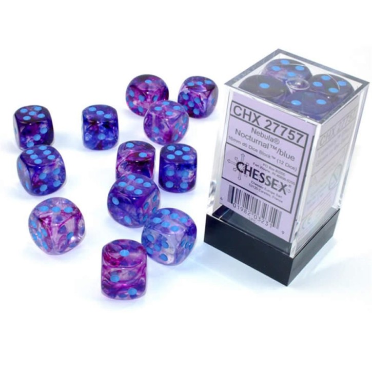 CHESSEX: Nebula Nocturnal/Blue 12 x 6 sided Diceset