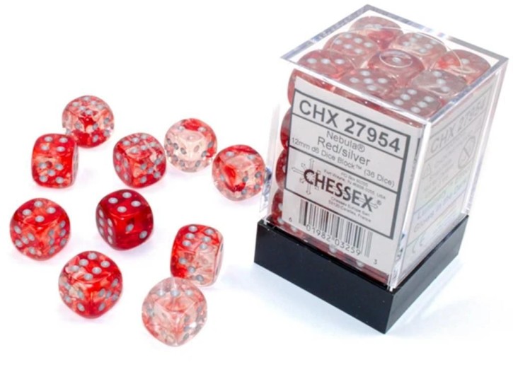 CHESSEX: Nebula Rot/Silber 36 x 6 seitige Würfel