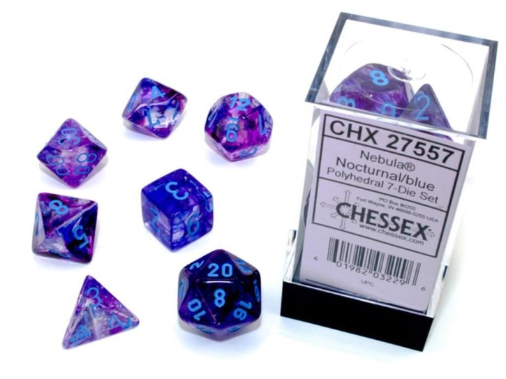CHESSEX: Nebula Nocturnal/Blue Luminary 7-Die RPG Set