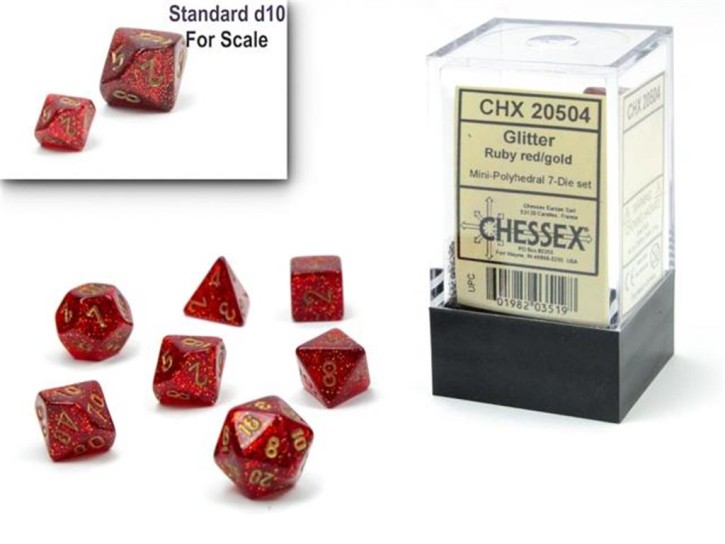 CHESSEX: Glitter Mini Ruby/Gold 7-Die RPG Set