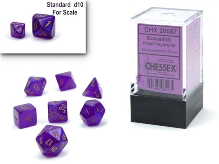 CHESSEX: Borealis Mini Royal Purple/Gold 7-Die RPG Set