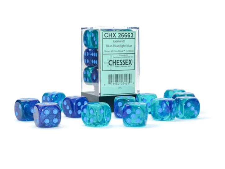 CHESSEX: Translucent Blau/Hellblau 12x6 seitige Würfelset