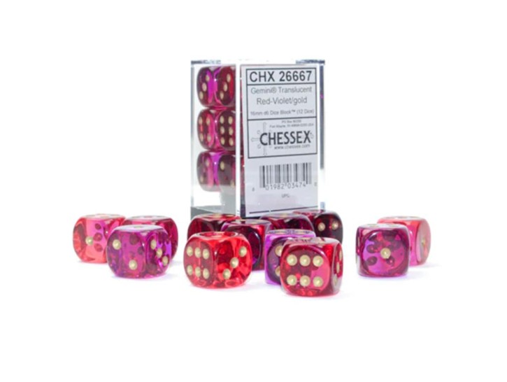 CHESSEX: Translucent Red-Violet/Gold 12x6 sided Diceset
