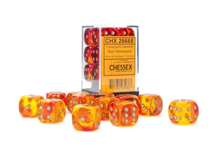 CHESSEX: Translucent Red-Yellow/Gold 12x6 sided Diceset