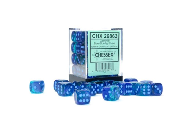 CHESSEX: Translucent Blau-Blau/Hellblau 36x6 seitige Würfel