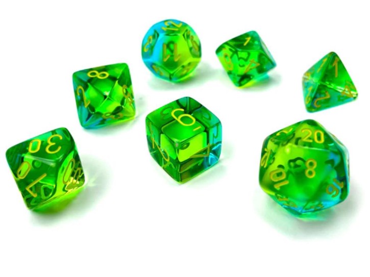 CHESSEX: Translucent Green-Teal/Yellow 7-Die RPG Set
