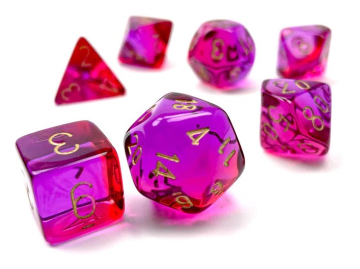 CHESSEX: Translucent Rot-Violett/Gold 7-Würfel RPG Set