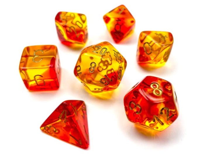 CHESSEX: Translucent Red-Yellow/Gold 7-Die RPG Set