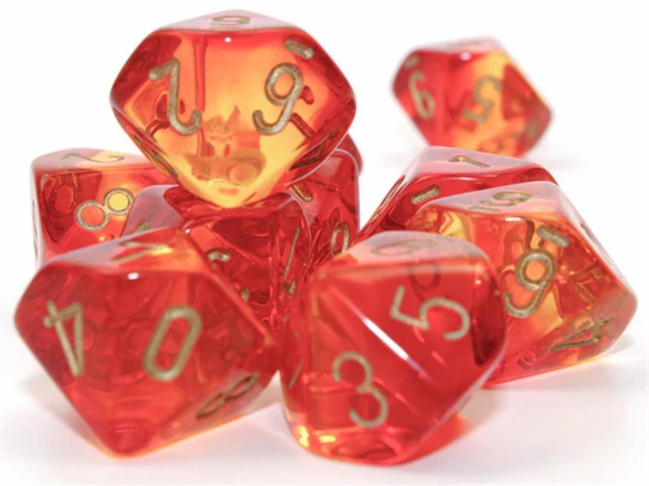 CHESSEX: Translucent Red-Yellow/Gold 10x10 sided Diceset