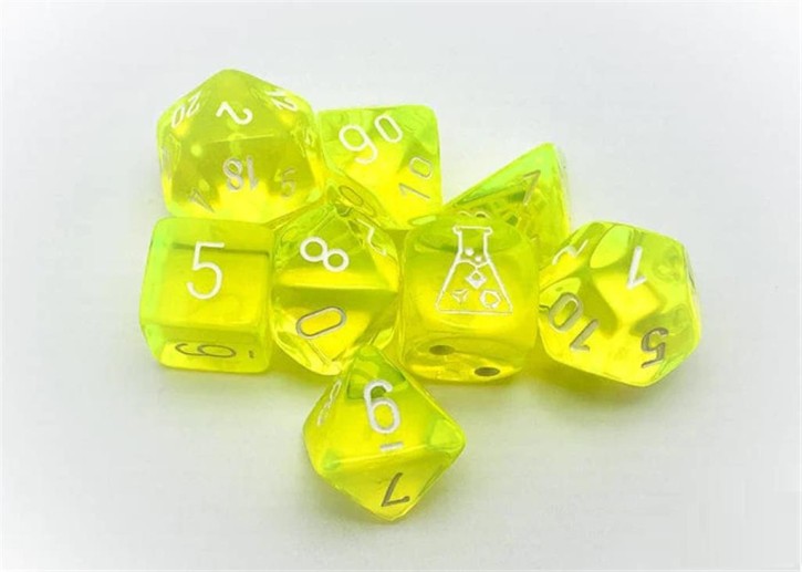 CHESSEX: Translucent Neon Yellow/White 7-Die RPG Set