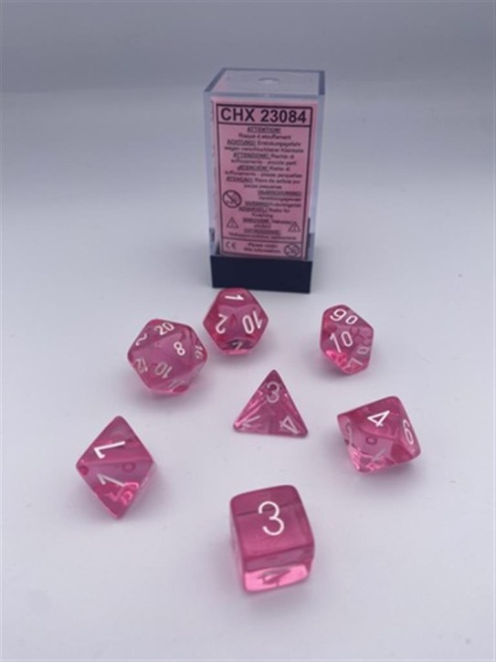 CHESSEX: Translucent Pink/Weiß 7-Würfel RPG Set