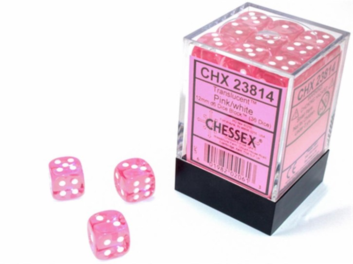 CHESSEX: Translucent Pink/White 36 x 6 sided Diceset