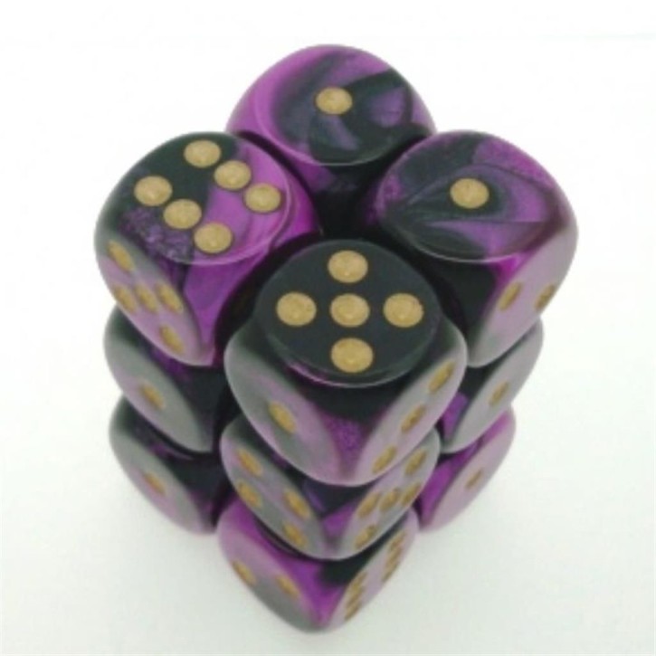 CHESSEX: Gemini Black-Purple/Gold 12 x 6 sided Diceset