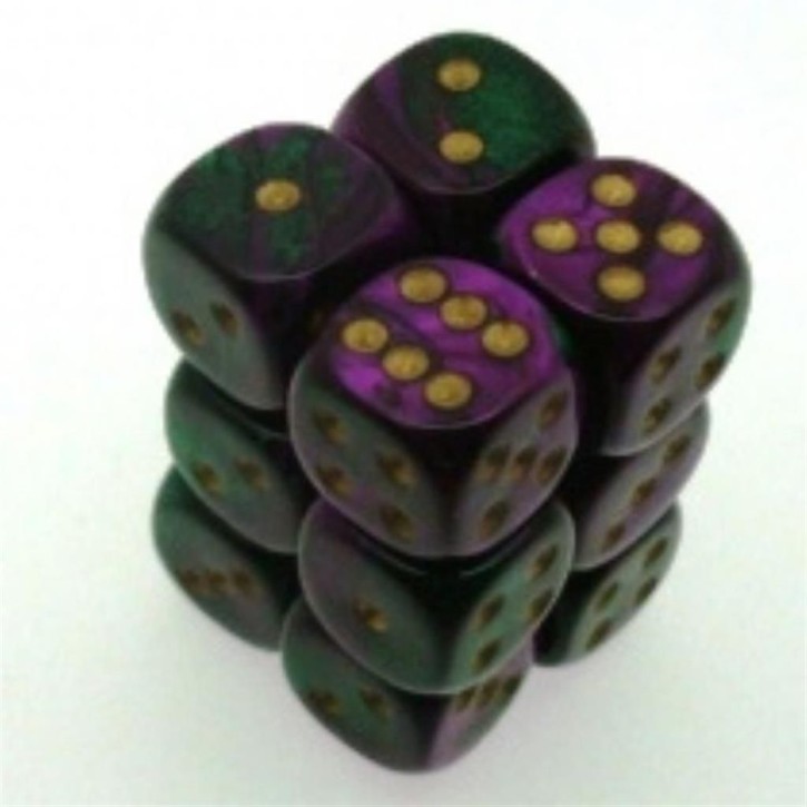 CHESSEX: Gemini Green-Purple/Gold 12 x 6 sided Diceset