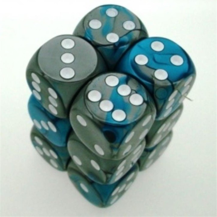 CHESSEX: Gemini Steel-Teal/White 12 x 6 sided Diceset
