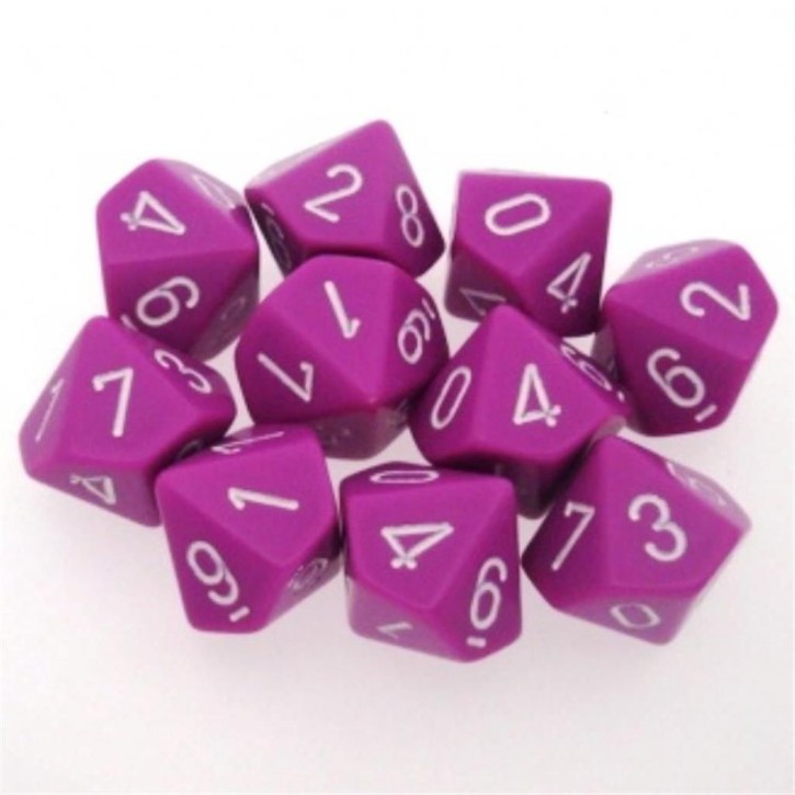 CHESSEX: Opaque Light Purple/White 10 x 10 sided Diceset