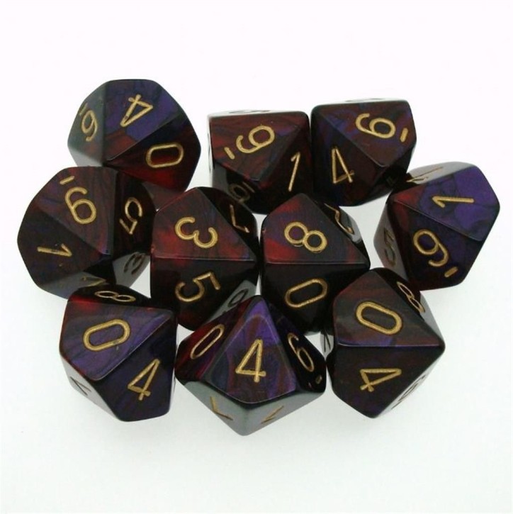 CHESSEX: Gemini Purple-Red/Gold 10 x 10 sided Diceset