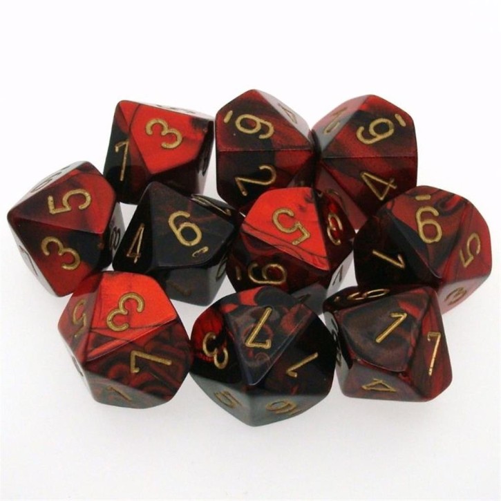 CHESSEX: Gemini Black-Red/Gold 10 x 10 sided Diceset