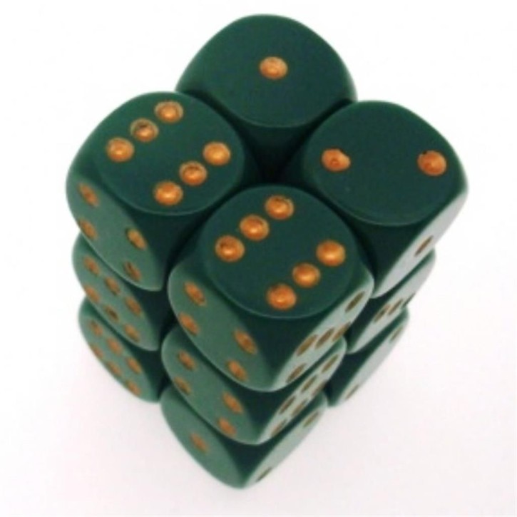 CHESSEX: Opaque Dusty Green/Gold 12 x 6 sided Diceset