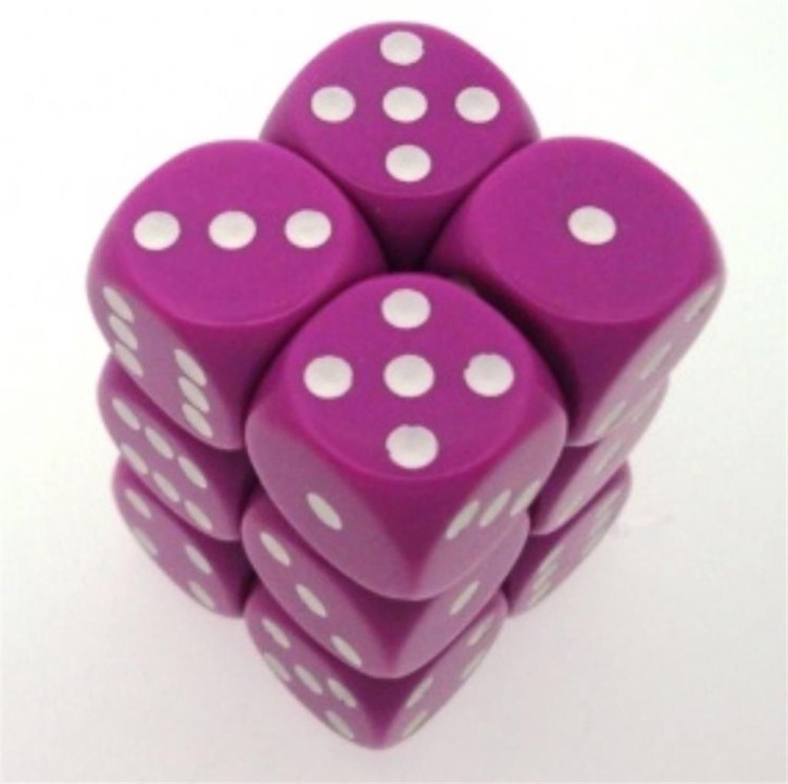 CHESSEX: Opaque Light Purple/White 12 x 6 sided Diceset