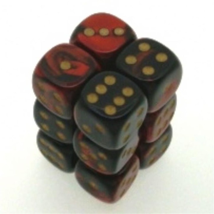 CHESSEX: Gemini Black-Red/Gold 12 x 6 sided Diceset