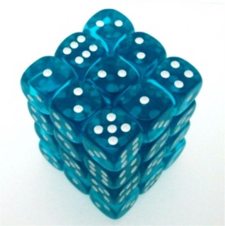 CHESSEX: Translucent Teal/White 36 x 6 sided Diceset