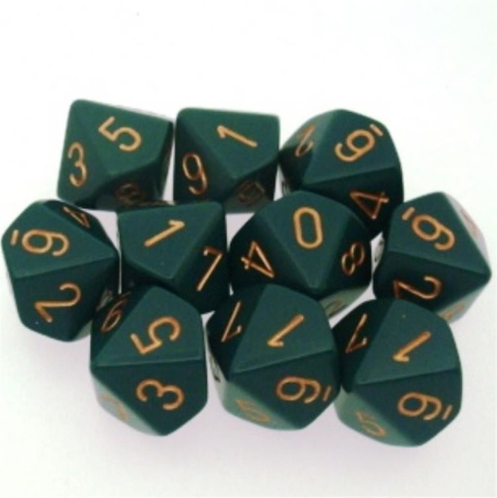 CHESSEX: Opaque Dusty Green/Gold 10 x 10 sided Diceset