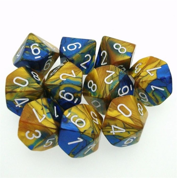 CHESSEX: Gemini Blue-Gold/White 10 x 10 sided Diceset