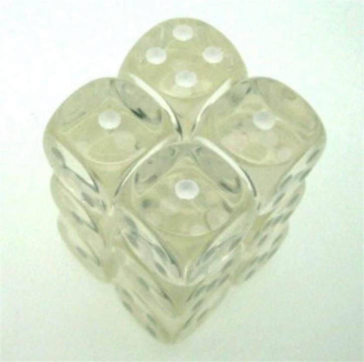 CHESSEX: Translucent Clear/White 12 x 6 sided Diceset