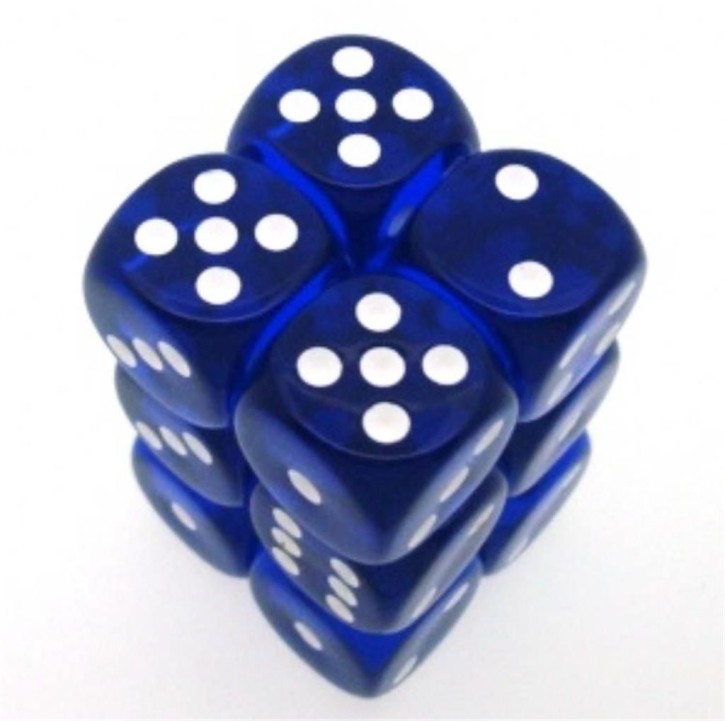 CHESSEX: Translucent Blue/White 12 x 6 sided Diceset