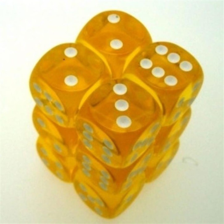 CHESSEX: Translucent Yellow/White 12 x 6 sided Diceset