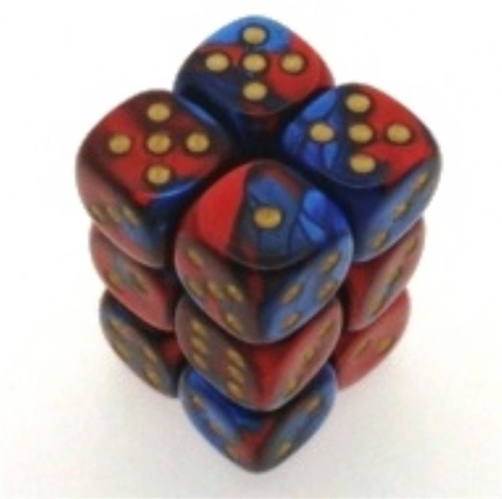 CHESSEX: Gemini Blue-Red/Gold 12 x 6 sided Diceset